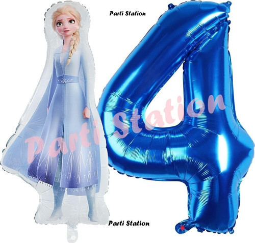 Elsa Frozen Balon 4 Yaş Doğum Günü Set Frozen Karlar Ülkesi Konsept Balon Ve Lacivert Rakam Balon