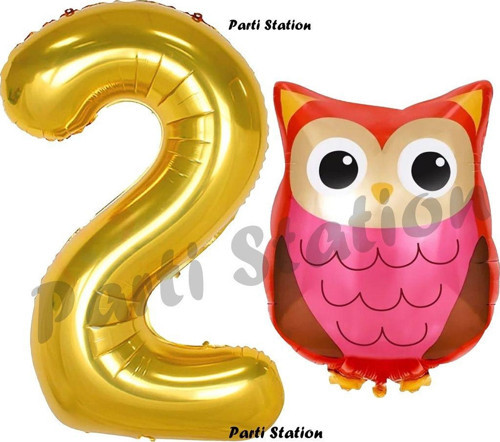 Woodland Baykuş Konsept 2 Yaş Balon Set Sevimli Baykuş Owl Ve Gold Rakam Balon Doğum Günü Balon Set