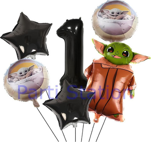 Star Wars Yoda 1 Yaş Siyah Rakam Balon Set Yıldız Savaşları Yoda Konsept Doğum Günü Balon Set