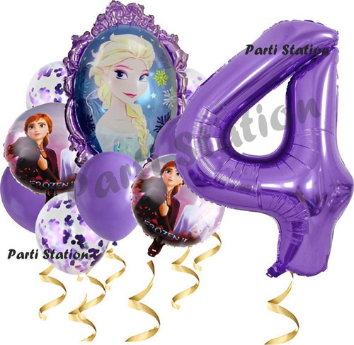 Frozen Balon 1 Yaş Doğum Günü Set Frozen Elsa Karlar Ülkesi Konsept Balon Ve Mor Rakam Balon