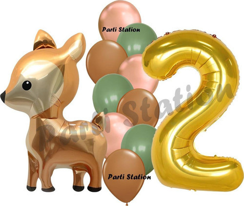 Woodland Geyik Balon 2 Yaş Balon Set Sevimli Ceylan Balon Ve Gold Rakam Balon Doğum Günü Set
