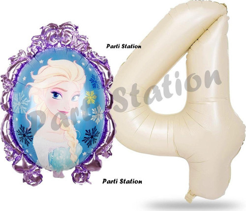 Frozen Balon 4 Yaş Doğum Günü Set Frozen Elsa Konsept Balon Ve Krem Rakam Balon Doğum Günü Set