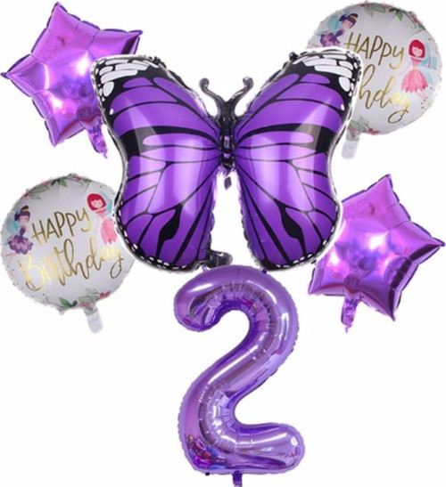 Mor Kelebek Mor Renk 2 Yaş Rakam Balon Set Doğum Günü Parti Mor Renk Helyum Balon Mor Rakam Balon