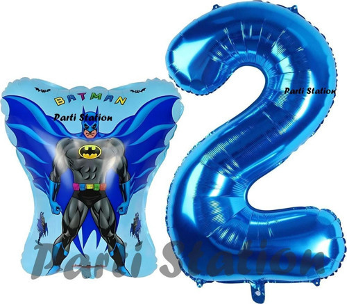 Batman Konsept 2 Yaş Balon Set Batman Yarasa Ve Lacivert Rakam Balon Doğum Günü Balon Set