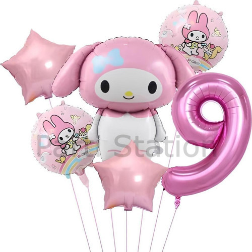 Sanrio Kuromi Mymelody 9 Yaş Balon Set Anime Hello Kitty Kuromi Melody Konsept Doğum Günü Balon