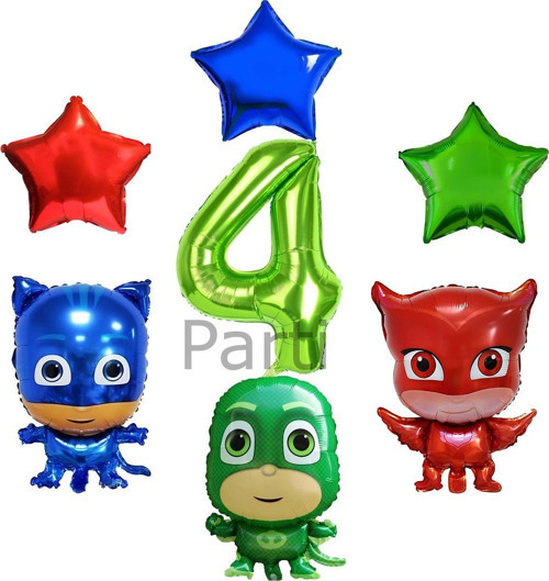 Pijamaskeliler 4 Yaş Yeşil Rakam Balon Set Pjmasks Konsept Balon Set Pijamaskeli Doğum Günü Set
