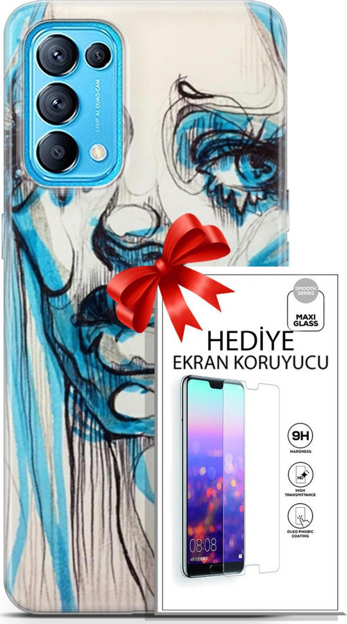 Oppo Reno 5 Pro Kılıf Orijinal Seri Soul 26 Hüzünlü Yüz Soft Kapak + Ekran Koruyucu
