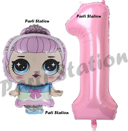 Prenses Lol Bebek 1 Yaş Balon Ve Pembe Rakam Balon Doğum Günü Parti Set