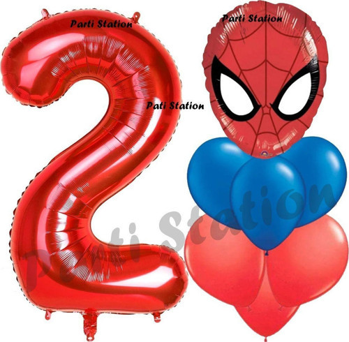 Örümcek Adam 2 Yaş Balon Ve Kırmızı Rakam Balon Doğum Günü Parti Set Spiderman Lacivert Balon Set
