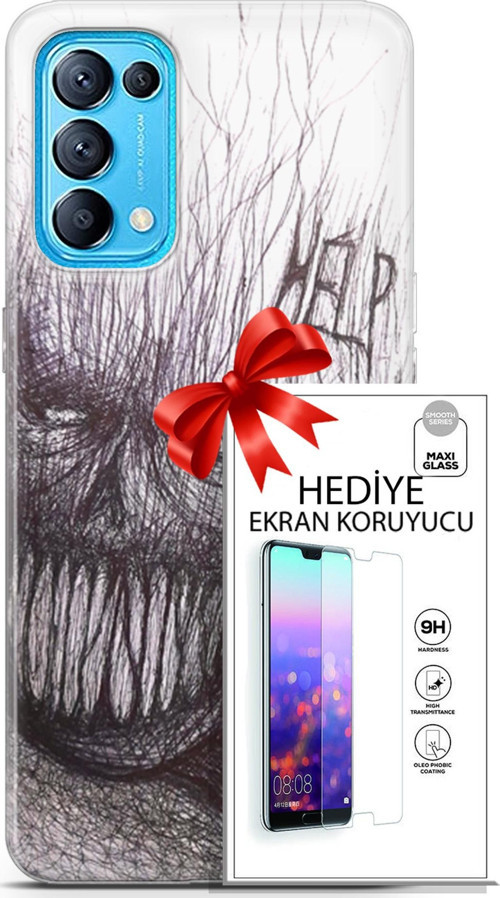 Oppo Reno 5 Pro Kılıf Orijinal Seri Soul 29 Şeytan Leke Tutmaz Kapak + Ekran Koruyucu