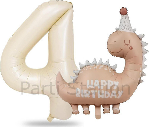 Retro Dinozor 1 Yaş Krem Renk Rakam Balon Set Sevimli Pembe Dinozor Konsept Doğum Günü Balon Set