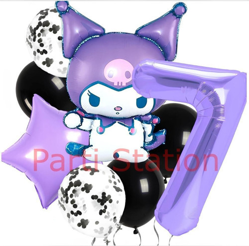 Kuromi 7 Yaş Balon Set Yıldız Balon Anime Sanrio Hello Kitty Kuromi Konsept Doğum Günü Balon Set