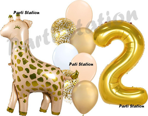 Zürafa Balon Set Safari Zürafa 2 Yaş Balon Set Sevimli Zürafa Ve Gold Rakam Balon Doğum Günü Set
