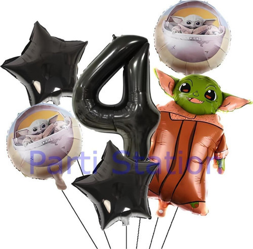 Star Wars Yoda 1 Yaş Siyah Rakam Balon Set Yıldız Savaşları Yoda Konsept Doğum Günü Balon Set