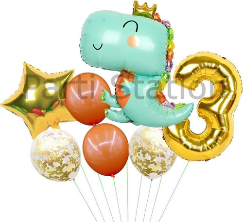 Sevimli Yeşil Dinozor Konsept 3 Yaş Balon Set Jurassic Dinozor Tema Doğum Günü Folyo Balon Set