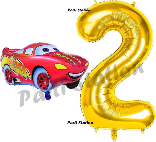 Cars Arabalar Balon Konsept 2 Yaş Balon Set Şimşek Mcqueen Balon Ve Gold Rakam Balon Doğum Günü Set