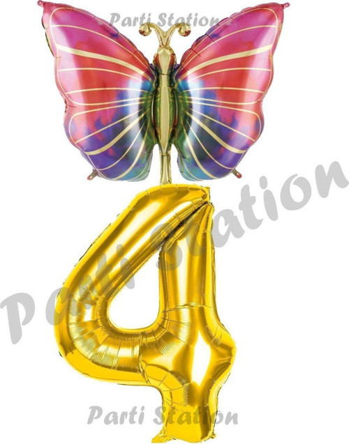 Gökkuşağı Kelebek Konsept 4 Yaş Doğum Günü Balon Set Butterfly Bahar Tema Doğum Günü Balon