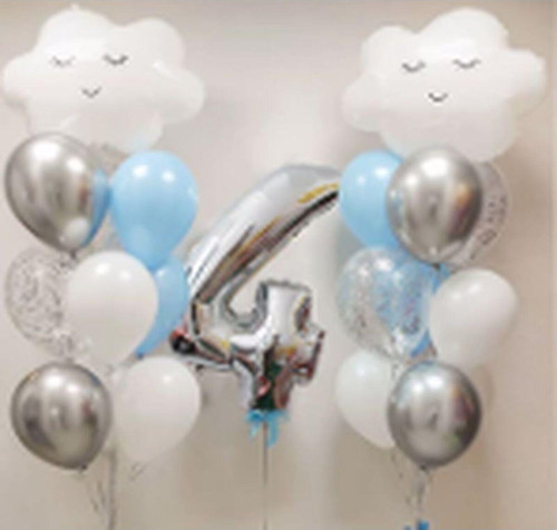Gökyüzü Bulut 4 Yaş Balon Set Yıldız Balon Folyo Set Konsept Doğum Günü Set Yaş Balon Set