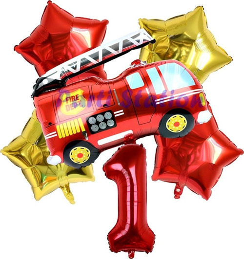 İtfaiye Fireman Balon 1 Yaş Doğum Günü Balon Set Araçlar Konsept İtfaiye Balon Ve Rakam Balon