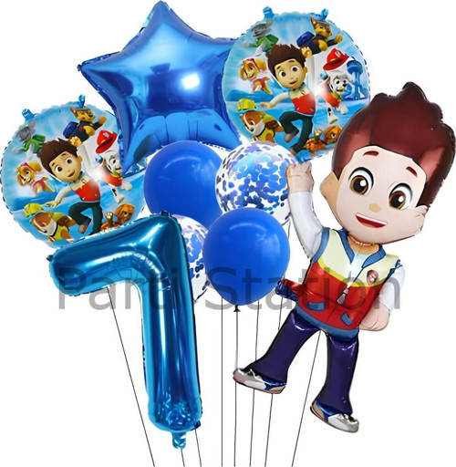 Paw Patrol Ryder 7 Yaş Lacivert Balon Set Paw Patrol Ryder Konsept Doğum Günü Parti Balon Set