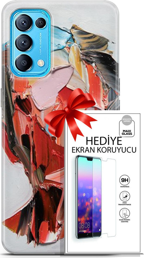 Oppo Reno 5 Pro Kılıf Orijinal Seri Soul 09 Pembe Kırmızı Mavi Uv Kılıf Ve Ekran Koruyucu