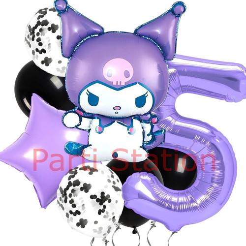 Kuromi 5 Yaş Balon Set Yıldız Balon Anime Sanrio Hello Kitty Kuromi Konsept Doğum Günü Balon Set