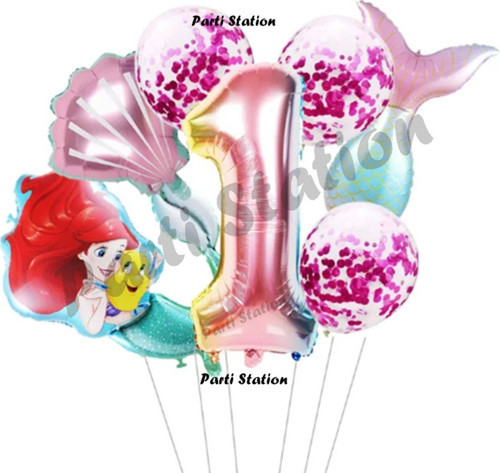 Küçük Deniz Kızı Ariel 1 Yaş Balon Set Little Mermaid Balloon Set Deniz Kızı Ariel Doğum Günü Set