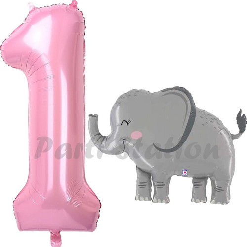 Sevimli Fil Balon 1 Yaş Doğum Günü Balon Set Safari Konsept Fil Balon Ve Pembe Renk Rakam Balon