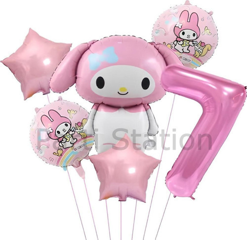 Sanrio Kuromi Mymelody 7 Yaş Balon Set Anime Hello Kitty Kuromi Melody Konsept Doğum Günü Balon