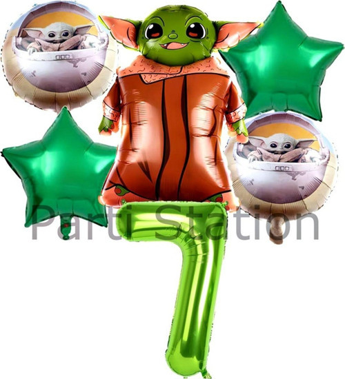 Star Wars Yoda 7 Yaş Yeşil Rakam Balon Set Yıldız Savaşları Yoda Konsept Doğum Günü Balon Set
