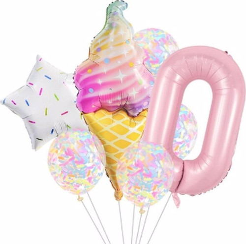 Dondurma 0 Yaş Balon Set Yıldız Balon Folyo Set Ice Cream Dondurma Konsept Doğum Günü Set