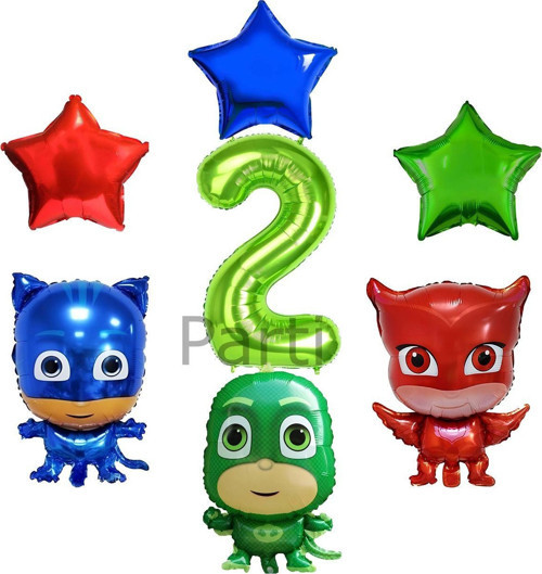Pijamaskeliler 2 Yaş Yeşil Rakam Balon Set Pjmasks Konsept Balon Set Pijamaskeli Doğum Günü Set