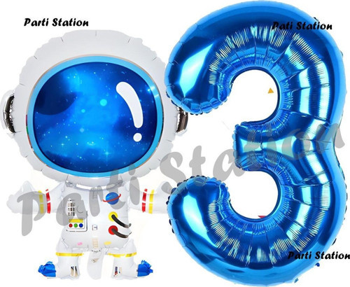Uzay Astronot Konsept 3 Yaş Balon Set Uzay Astronot Ve Lacivert Rakam Balon Doğum Günü Balon Set