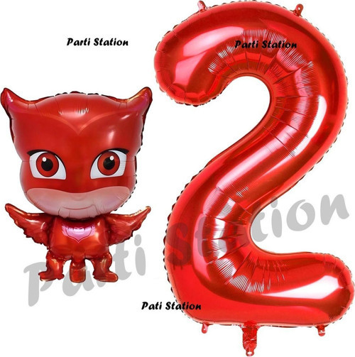 Pijamaskeliler Baykuş Kız Balon 2 Yaş Doğum Günü Set Pjmasks Konsept Balon Ve Kırmızı Rakam Balon