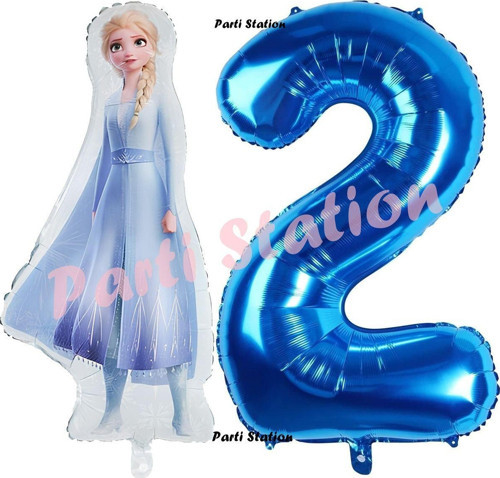 Elsa Frozen Balon 2 Yaş Doğum Günü Set Frozen Karlar Ülkesi Konsept Balon Ve Lacivert Rakam Balon