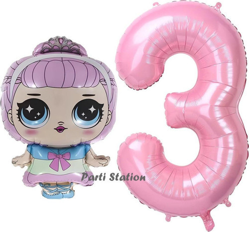 Bebek 3 Yaş Balon Ve Pembe Rakam Balon Doğum Günü Parti Set