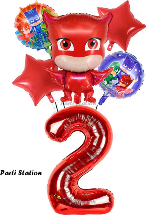 Pjmasks Baykuş Kız 2 Yaş Konsept Doğum Günü Balon Set Pijamaskeliler Baykuş Kız Tema Parti Balon Set