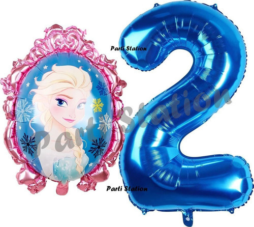 Frozen Balon 2 Yaş Doğum Günü Set Karlar Ülkesi Konsept Balon Ve Lacivert Rakam Balon Doğum Günü Set