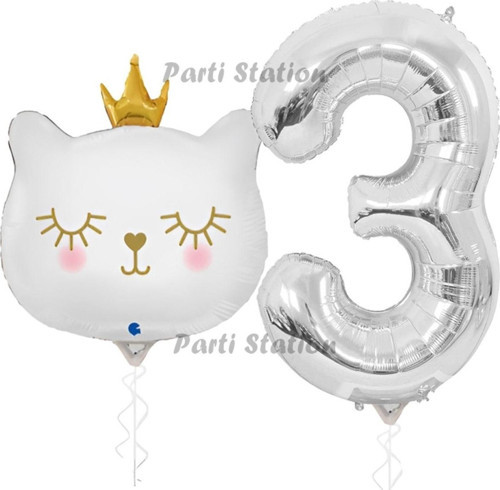 Beyaz Kedi 3 Yaş Doğum Günü Balon Set White Cat White Kitty Konsept Parti Balon Set Beyaz Kedi Tema
