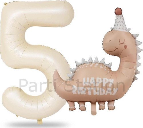Retro Dinozor 1 Yaş Krem Renk Rakam Balon Set Sevimli Pembe Dinozor Konsept Doğum Günü Balon Set