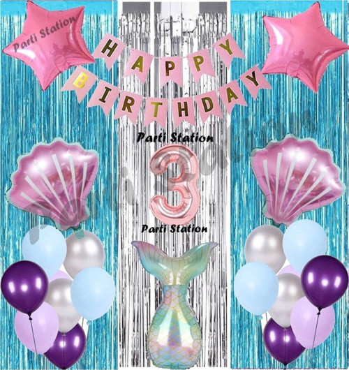 Deniz Kızı 3 Yaş Doğum Günü Konsept Balon Set Mermaid Balloon Set Deniz Kızı Günü Seti