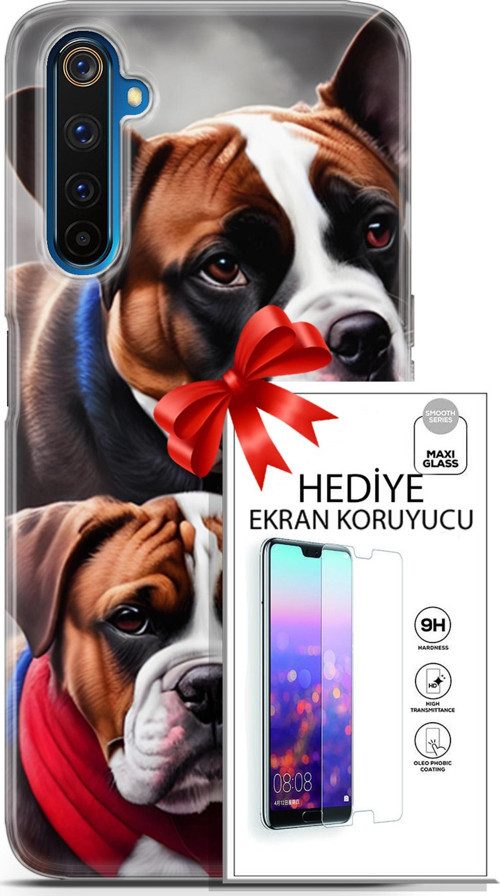 Realme 6 Pro Kılıf Orijinal Seri Dogs 25 Alman Boksör Soyulmayan Kılıf + Ekran Koruyucu Full Koruma