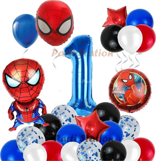 Spiderman Örümcek Adam Konsept 1 Yaş Doğum Günü Balon Set Spiderman Parti Balonları Spiderman Tema