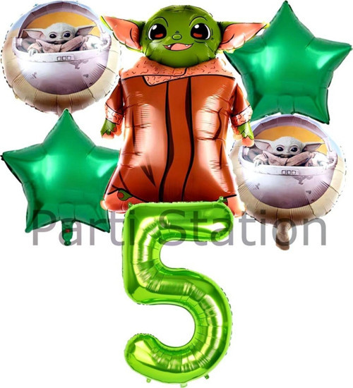 Star Wars Yoda 5 Yaş Yeşil Rakam Balon Set Yıldız Savaşları Yoda Konsept Doğum Günü Balon Set