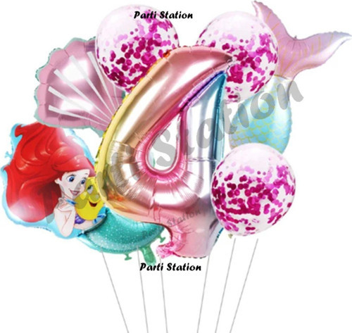 Küçük Deniz Kızı Ariel 4 Yaş Balon Set Little Mermaid Balloon Set Deniz Kızı Ariel Doğum Günü Set