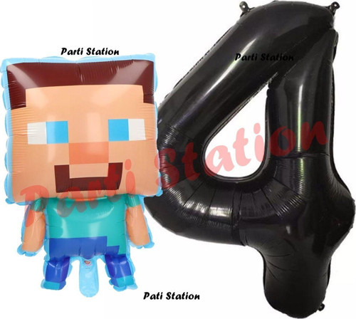 Minecraft Balon 4 Yaş Doğum Günü Set Minecraft Konsept Balon Ve Siyah Rakam Balon