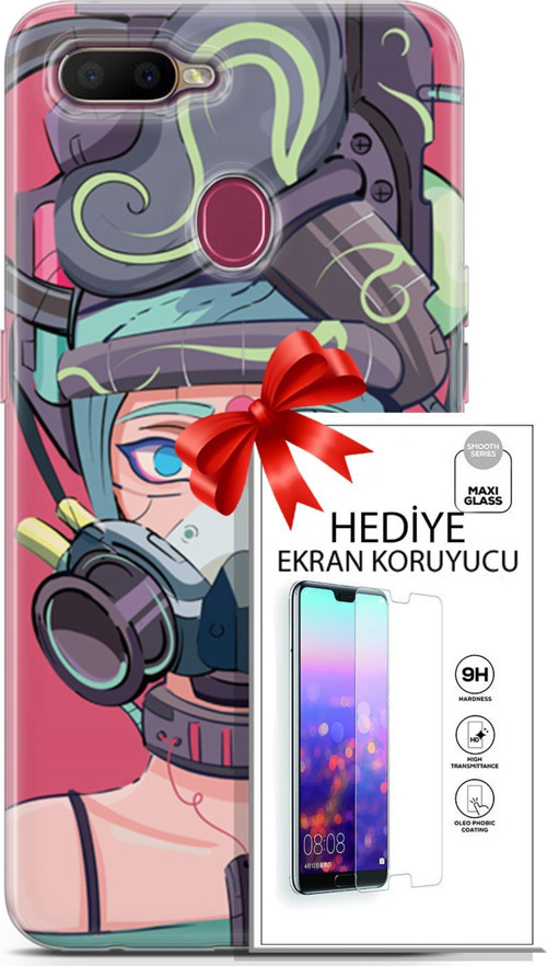 Oppo Ax7 Kılıf Orijinal Seri Cyberpunk 06 Gaz Maskesi Koruyucu Kapak Ekran Koruyucu