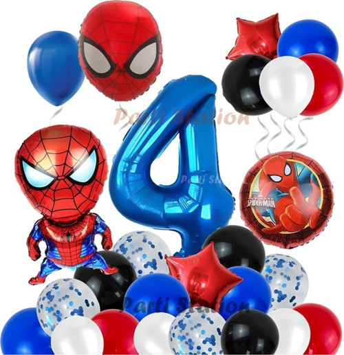 Spiderman Örümcek Adam Konsept 4 Yaş Doğum Günü Balon Set Spiderman Parti Balonları Spiderman Tema