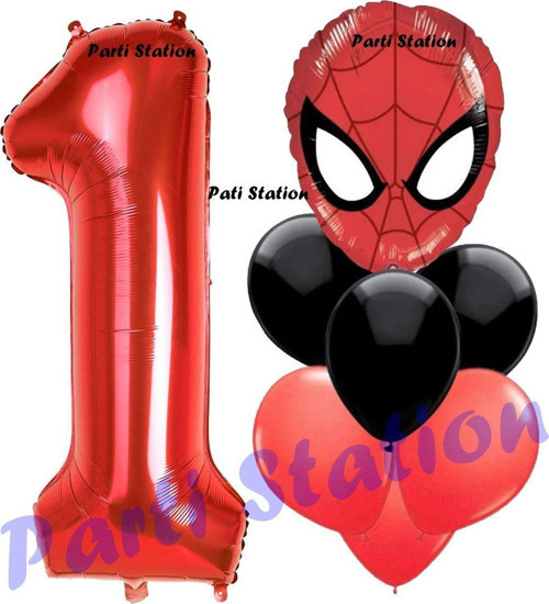 Örümcek Adam 1 Yaş Balon Ve Kırmızı Rakam Balon Doğum Günü Parti Set Spiderman Kırmızı Balon Set