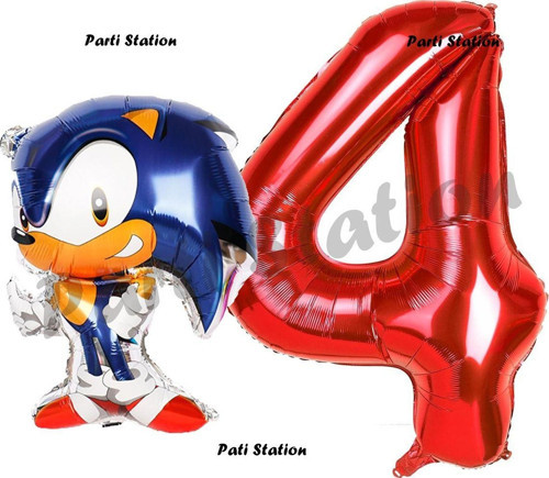 Tilki Sonic Balon 4 Yaş Doğum Günü Set Tilki Sonic Boom Konsept Balon Ve Kırmızı Rakam Balon